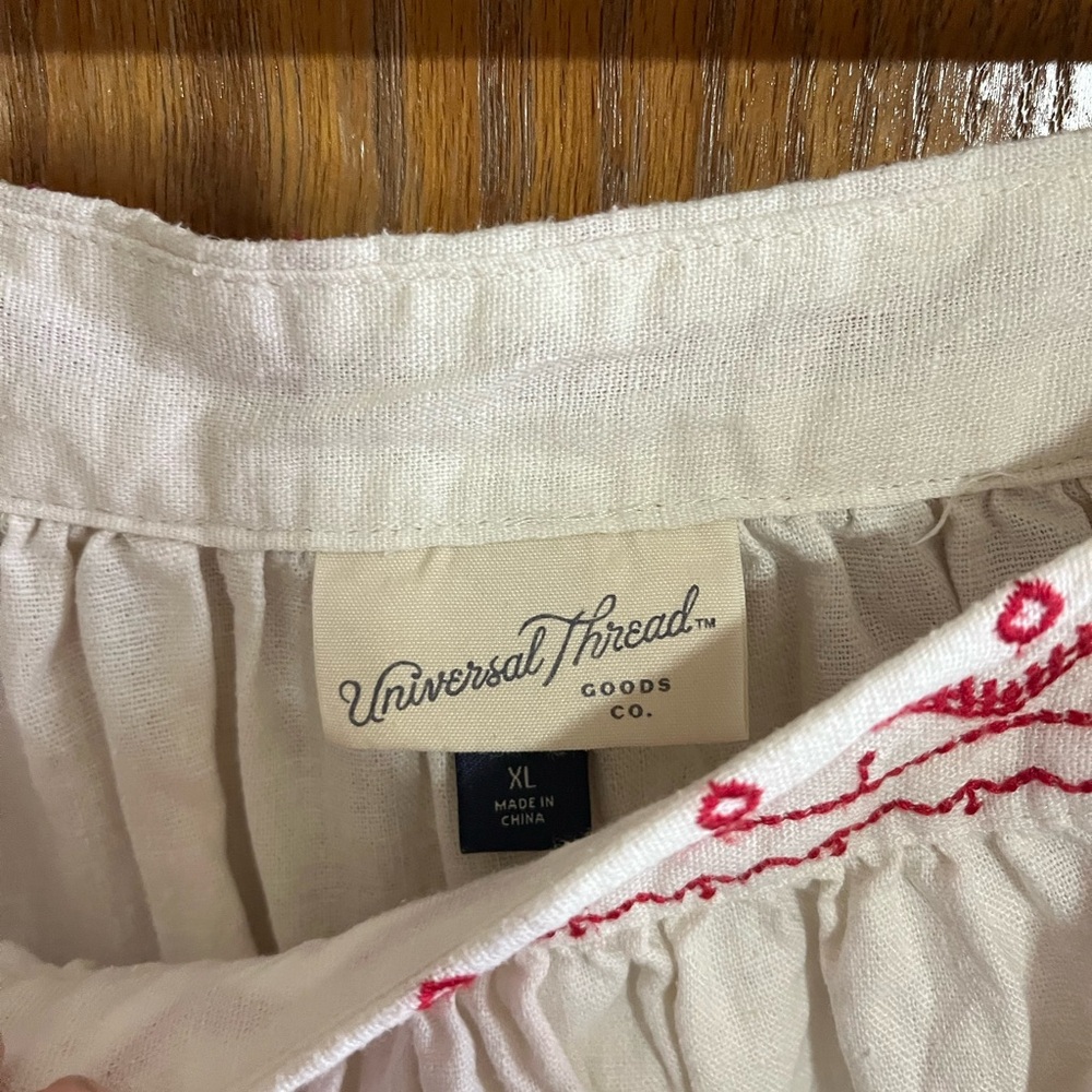 Universal Thread White Peasant Top with Red Embroidered Yoke - Picture 2 of 4